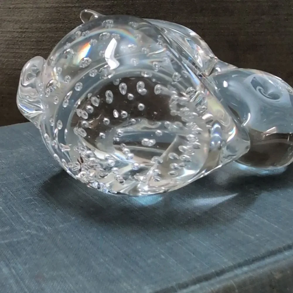 Art Glass Crystal Bunny Rabbit Figurine Paperweight With Controlled Bubbles